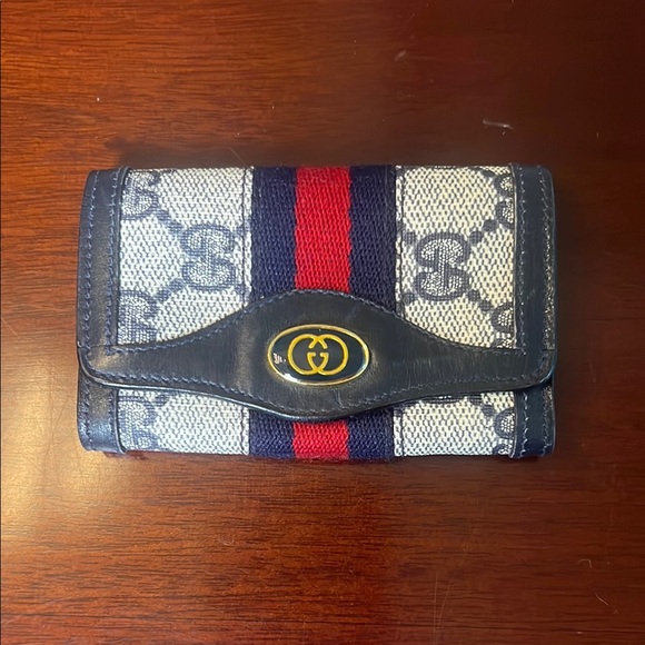 Gucci Navy Blue and Red Monogram Key Holder - Picture 1 of 11